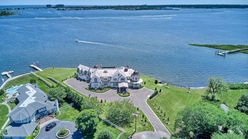 arial photography drone photo of Rumson NJ water front house