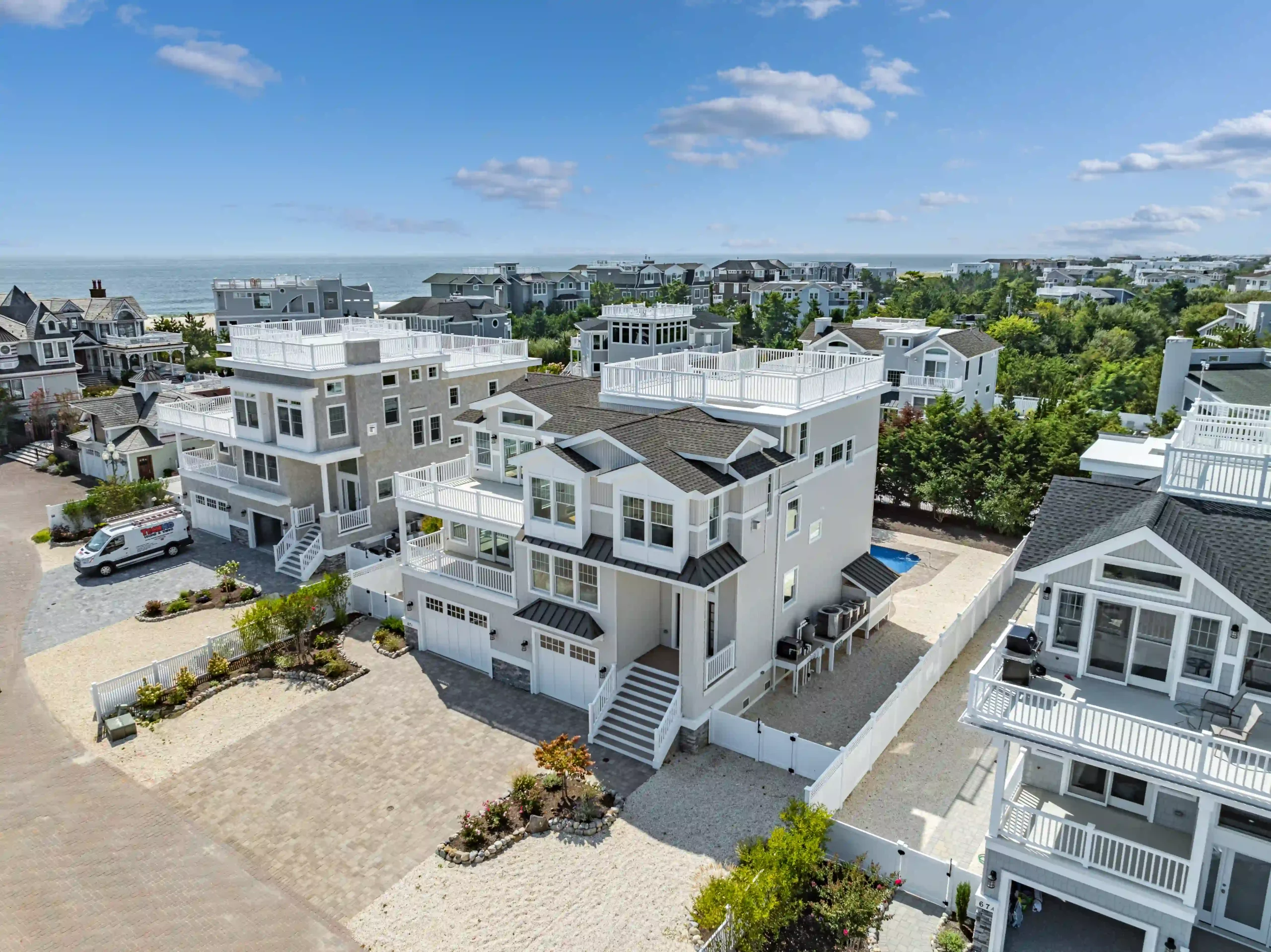 arial photography drone photo of Long Beach Island new construction house